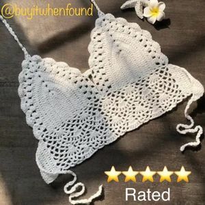 Sexy Crochet Knit Halter Crop Top WHITE M-XL